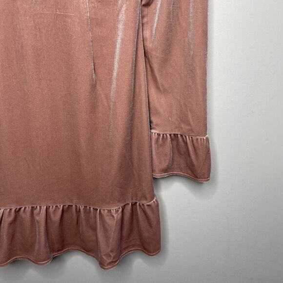 PAPER CRANE Dress Womens Medium Blush Pink Velvet Long Sleeve NEW Ruffle Trim - Picture 3 of 8